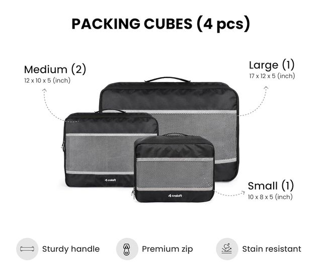 Craloft Polyester 8-Piece Travel Luggage Packing Cubes Organizer Set for Men and Women (Black)