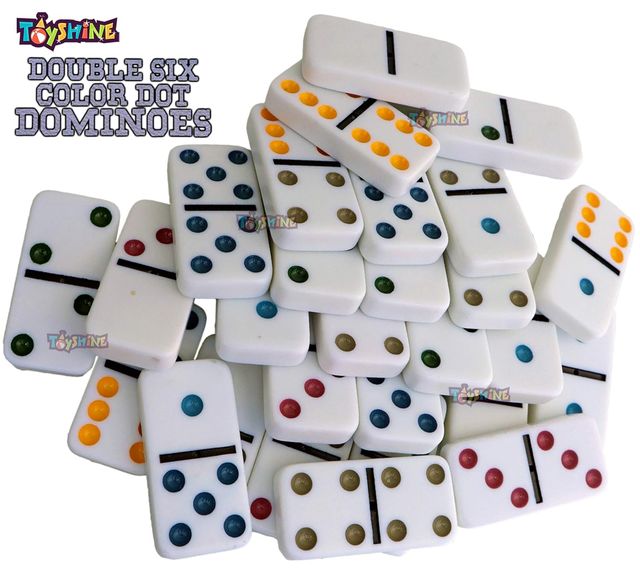 Toyshine Double 6 Color Dot Dominoes Game Set, Classic 28 Pieces In Tin Case, Match Game For Kid