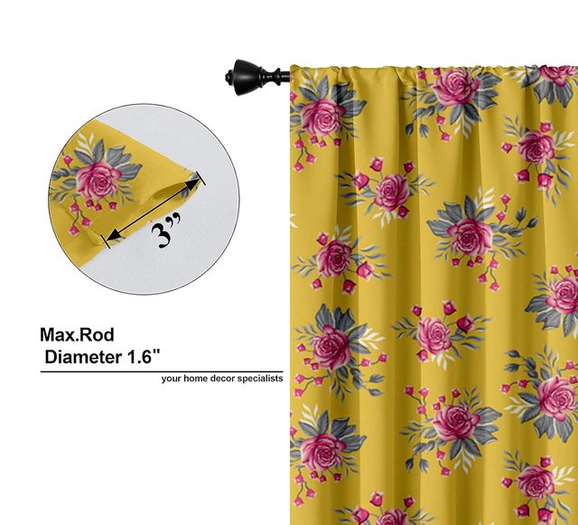 Lushomes Semi-Sheer Door Curtains - Yellow Flowers | 7 ft | 57 x 84 inch