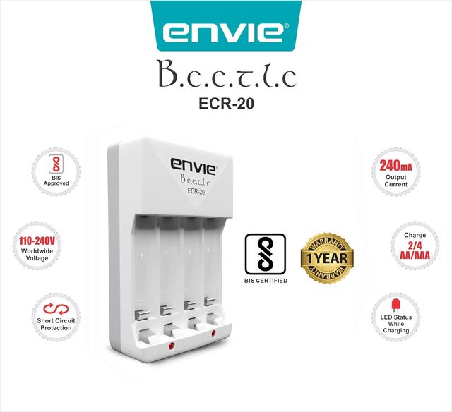 Envie Ecr-20 Beetle Wall Charger For Aa & Aaa (Ni-Mh/Ni-Cd) Rechargeable Batteries