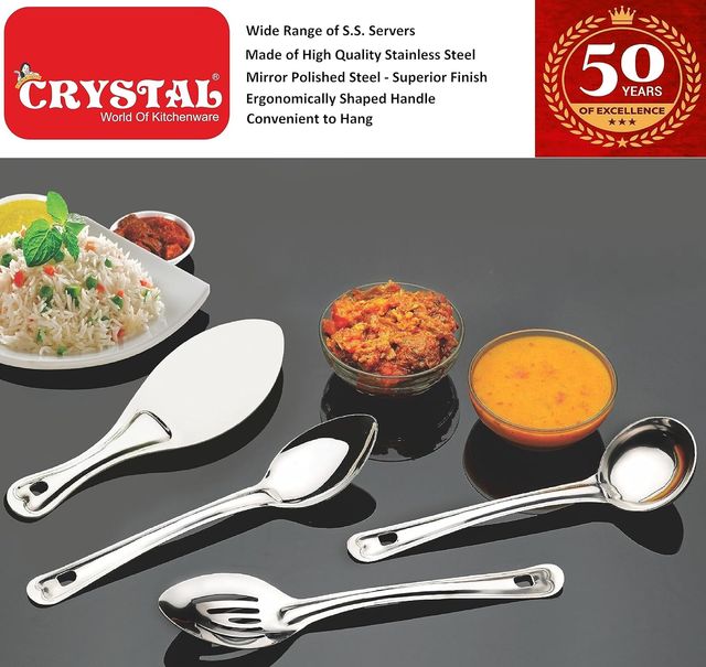 Crystal Oval Stainless Steel Serving Spoon Silver (Cc923) - 1 Cm