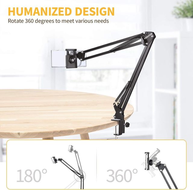 Sounce Lightweight Tabletop Stand Phone Holder,Metal Long Lazy Arm And Bracket For All Mobile Black