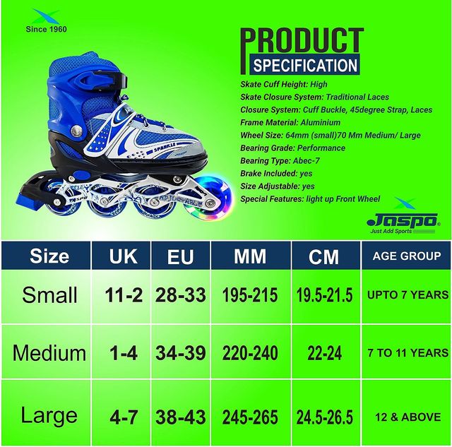 Jaspo Sparkle Adjustable Inline Skates With Front Light Up Wheels