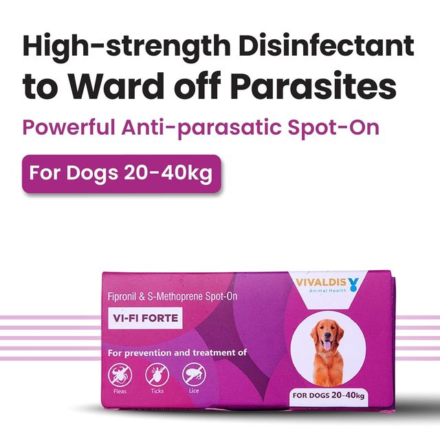 Vivaldis VI-FI Forte Spot On 2.68 ml | Fleas, Ticks & Lice | Fiproni  for dogs | 20-40 kgs 2.68 ml X 2 Combo