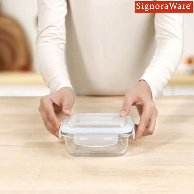 SignoraWare Lock 'N' Store Borosilicate Glass Container Rectangular 370 Ml | 1703 Clear