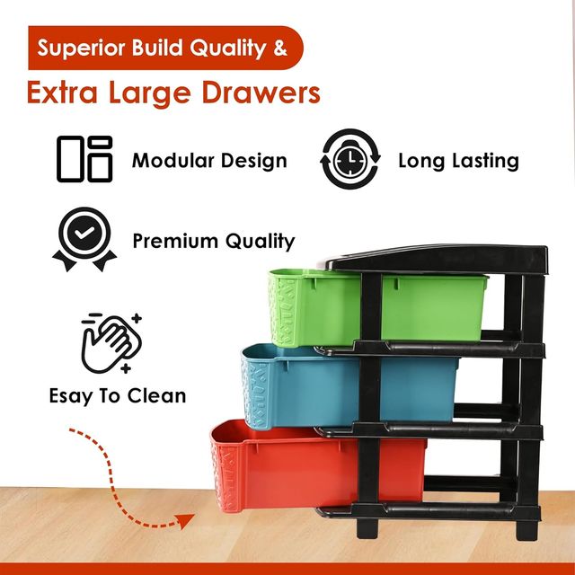 Kuber Industries 3-Tier Multipurpose Plastic Drawers Storage Organizer Rack | Multicolor