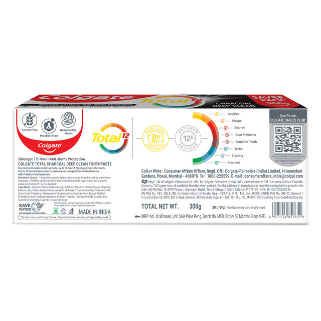 Colgate Total Charcoal Deep Clean Antibacterial Toothpaste Whole Mouth Health Combo Pack