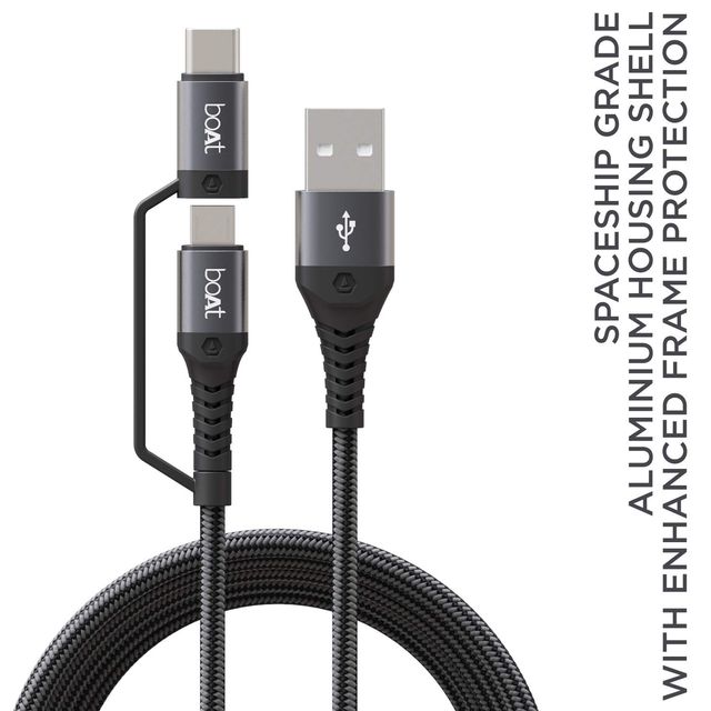 boAt 2 in 1 Type-C & Micro USB Stress Resistant, Sturdy Cable - Deuce USB 300 (Mercurial Black)