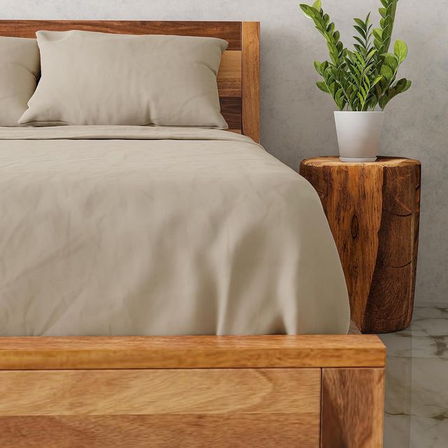 Flo Queen Size | Flat Sheet: 90 x 102 inch, Pillow Covers: 18 x 28 inch) Set Of 2 Beige Colour