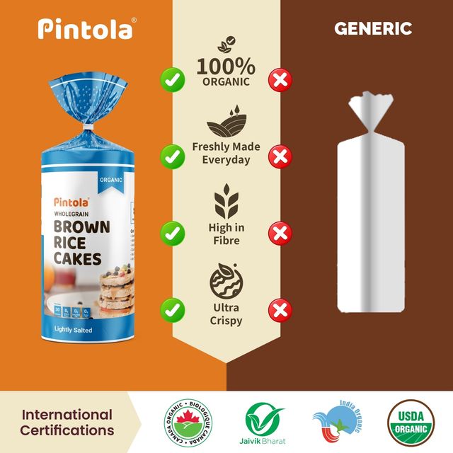 Pintola Organic Wholegrain Brown Rice Cakes - All Natural | Lightly Salted | Pack Of 1