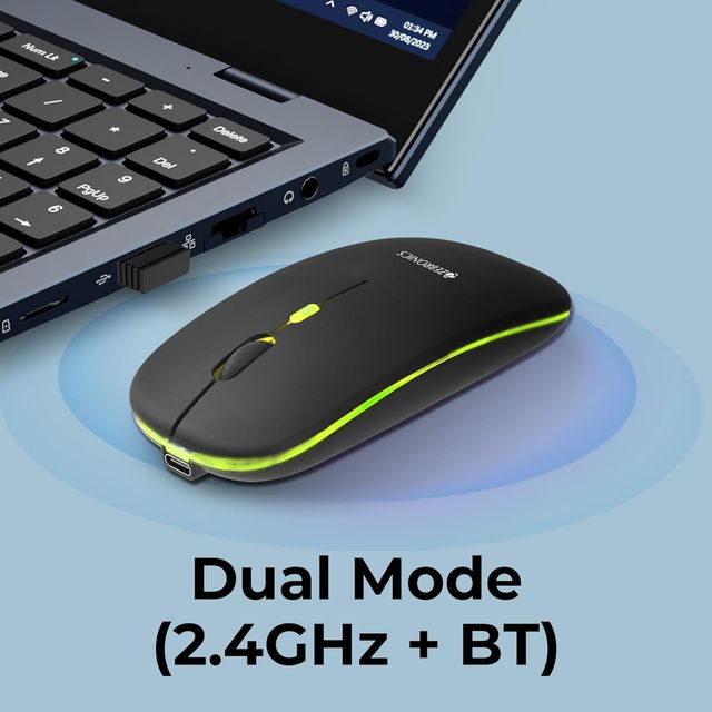 Zebronics Blanc Slim Wireless Mouse With Rechargeable Battery, Bt + 4 Buttons, 800/1200/1600