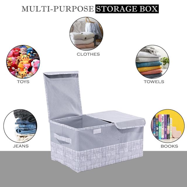 Kuber Industries 2 Compartments Foldable Double Lid Large Clothes Wardrobe Organizer | Grey
