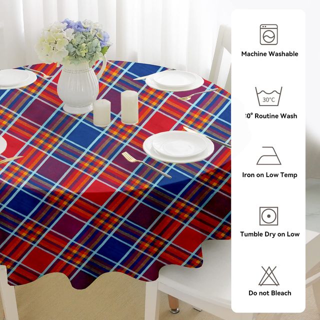 Lushomes Table Cover - Red Checks | Round 6 Seater Dining | 72 inch Round | 6 ft Round