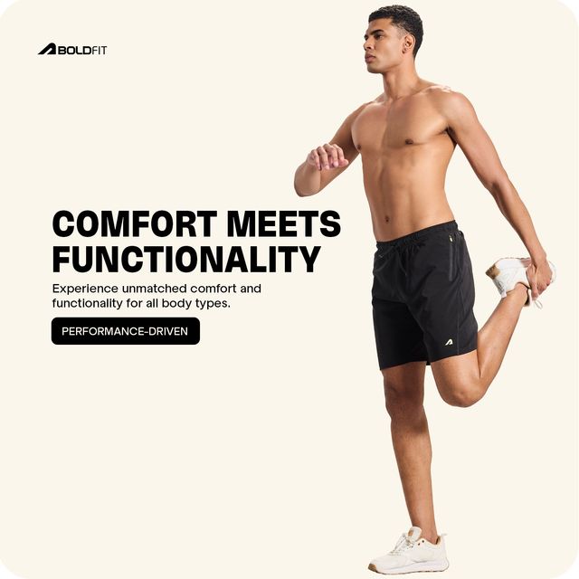 Boldfit Men's Shorts Quick Dry Workout Lightweight Outdoor Athletic Bermuda | Black - S