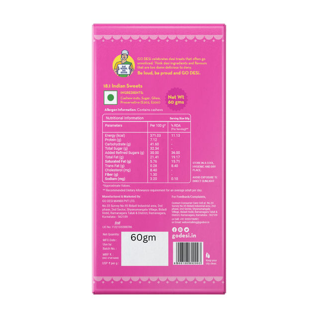 GO DESi Kaju Katli Mithai Cashew Bar