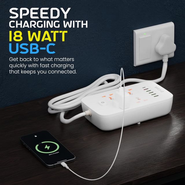 D-Link Power Strip with 4 Universal Sockets with Child Security + 5 USB Ports + 1 Type-C Port,1500W