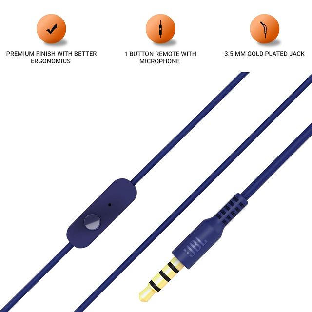 Jbl C200Si, Premium In Ear Wired Earphones With Mic,One Button Multi-Function Remote (Blue)