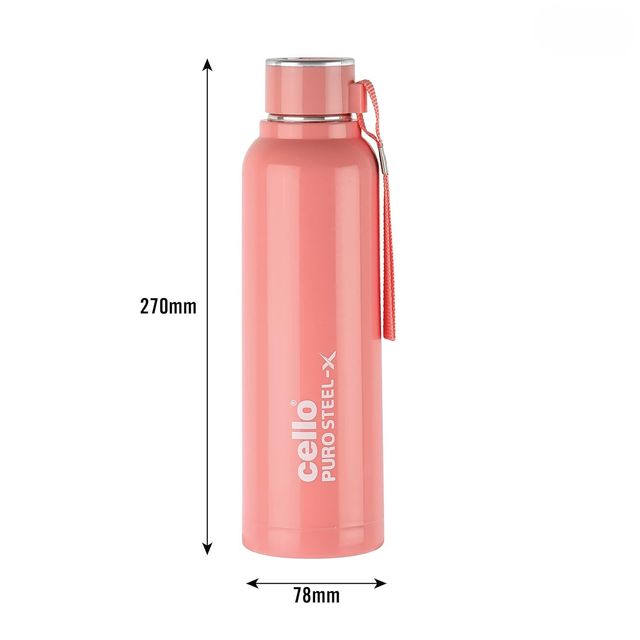 Cello Stainless Steel Puro Steel X Benz 900 Bottle | Pink - 650 ml