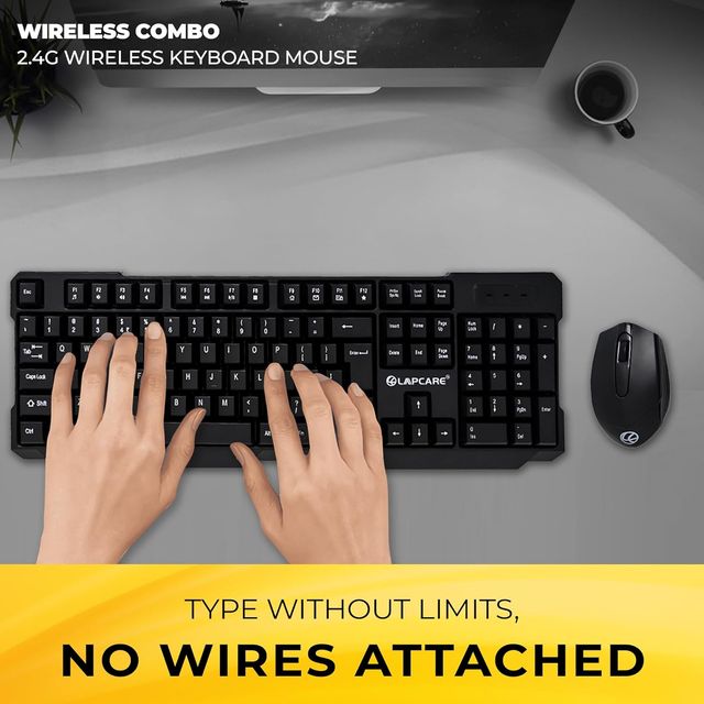 Lapcare Wireless Combo Wl204 Keyboard Printing + Uv Coating| No Fading Letters| 1600 Dpi