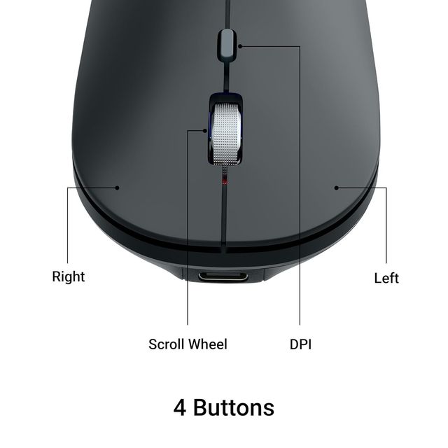 Zebronics Poise Rechargeable Wireless Mouse | Metallic Black