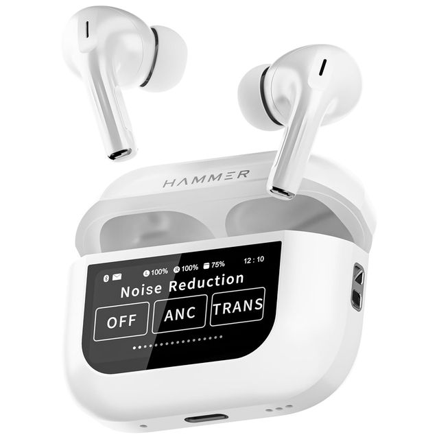 Hammer Anc (32Db) Tws| 30Hr Battery| 5 Eq Modes| Touch Screen True Wireless Buds (White)