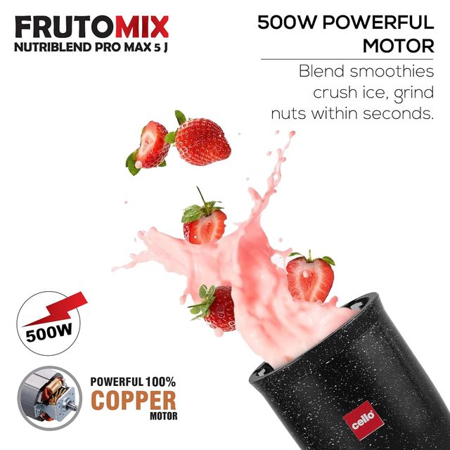 Cello Frutomix Nutriblend Pro Max Set Of 6, Black, 3 Multipurpose Jar & 2 Sipper Bottle, 500W