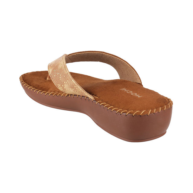 Mochi Women Antique Gold Color Heel Slip On Ethnic | Size UK 6 | 44-1675