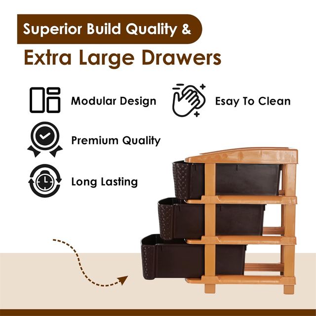 Kuber Industries Modular 3-Layer & 53 L Plastic Drawer Storage Organiser | Chocolate Brown