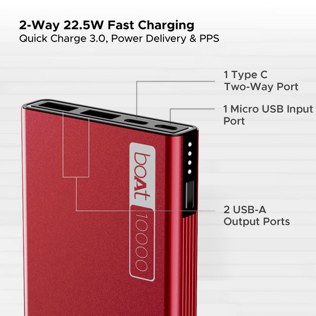boAt 10000mAh Power Bank w/ 22.5W Fast Charging & Smart IC Protection - PB300 (Martian Red)