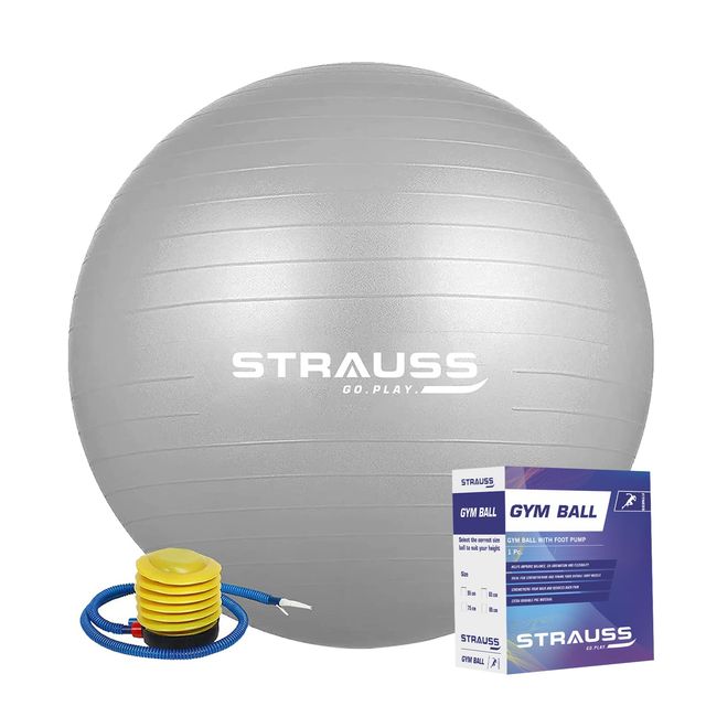 Strauss Rubber Anti-burst Gym Ball | Round Shape | 55 Cm | Grey