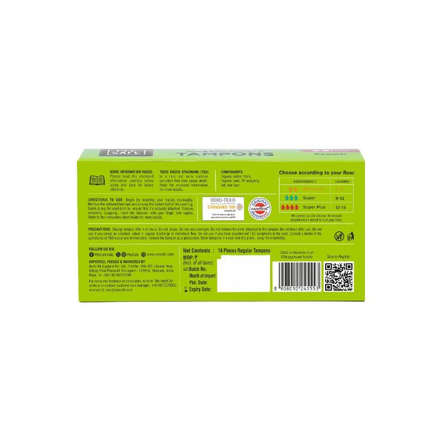 Pee Safe Tampon - Regular Flow 16 pc Combo