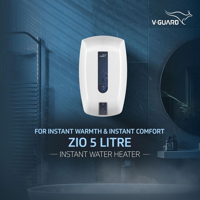 V-Guard Zio Instant Geyser 5 Ltr Wall Mount Water Heater|White-Blue