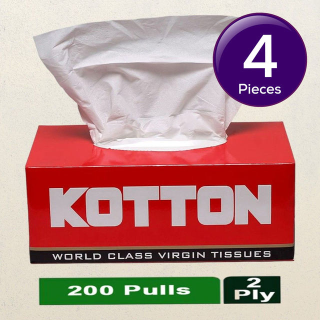Kotton Facial Tissues Box - 2 Ply - 100% Virgin Pulp/Paper Box 200 pc  X 4 Combo