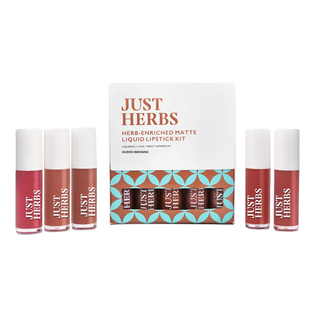 Just Herbs Enriched Liquid Lipstick Kit | Set Of 5 | Nudes And Browns