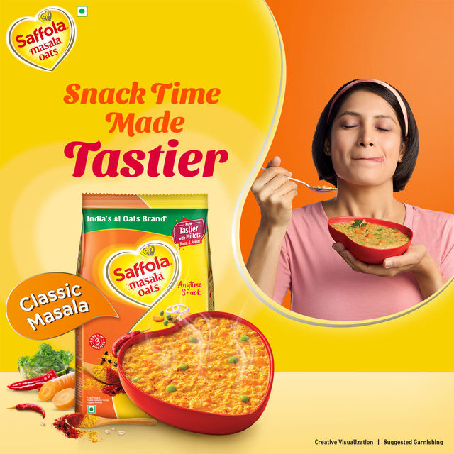 Saffola Masala Oats |Classic Masala | Anytime Snack | Ready in 3 mins | Millets Goodness | 250g