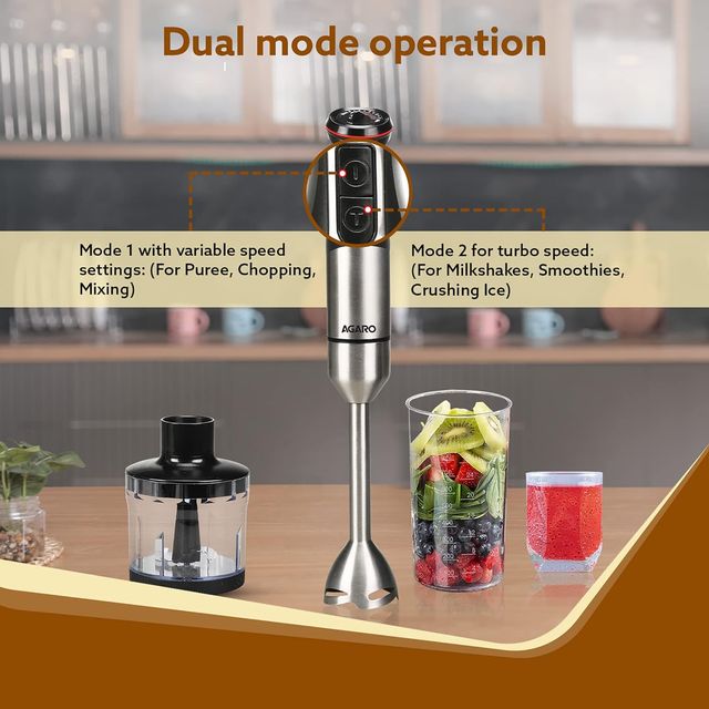 Agaro Grand 1000 Watts Hand Blender With Chopper Jar & Whisker Speed Modes & Speed Regulator Blades