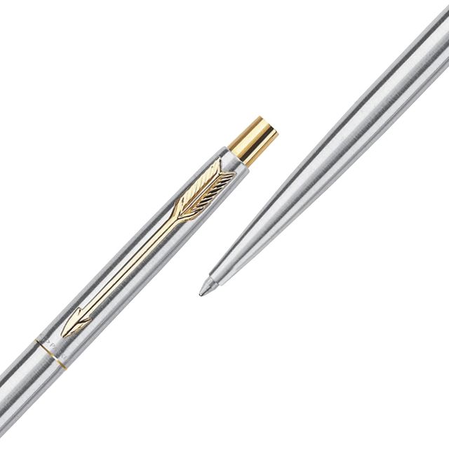 Parker Classic Stainless Steel Gold Trim Ball Pen| Ink Color - Blue | Corporate Gift (1pc) & Paperkraft Designer Series With Pu Leather - Red Color, 192 Pages, Pack Of 1-Set Of 1 (1pc) Combo