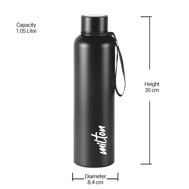Milton Aura Thermosteel Bottle - 1.05 L | Black | 24 Hours Hot And Cold