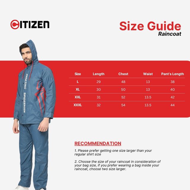 Citizen Reversible  Raincoat  With Pant Marvel Series Spiderman- Blue - CRO3-2XL