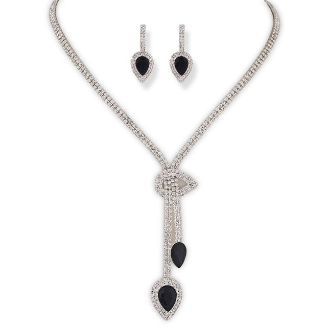 Shining Diva Fashion Stylish Design Crystal Diamond Necklace Set for Women and Girls | 15216s