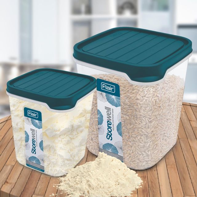 Flair Plastic Storewell Square Food Storage Containers Blue Set Of 3 Pcs 6000 Ml, 8000 Ml, 12000 Ml