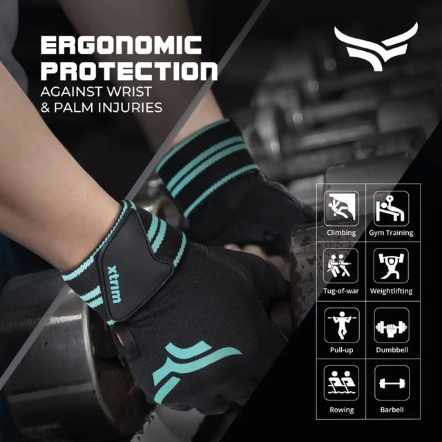 Xtrim Xmacho Leather Gym Gloves with Wrist Support, for Weightlifting & Exercise |Blue & Black - S
