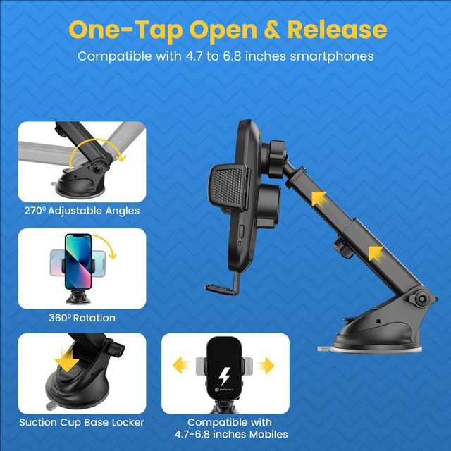 Portronics Charge Clamp 3 15W Mobile Holder With Wireless Charging