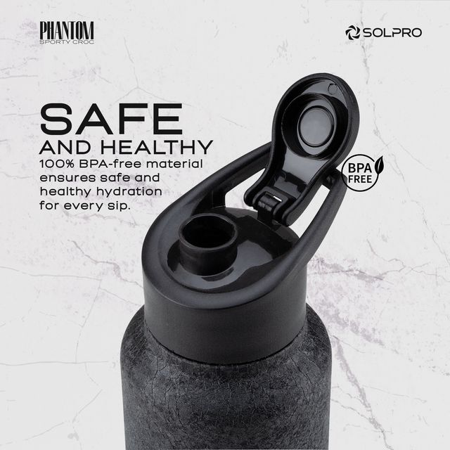 Solpro Phantom Stainless Steel Water Bottle | Gym Bottle | Odor & Bpa Free | 1000 ml | Black