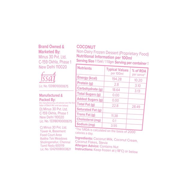 Minus 30 Coconut Vegan & Sugar Free