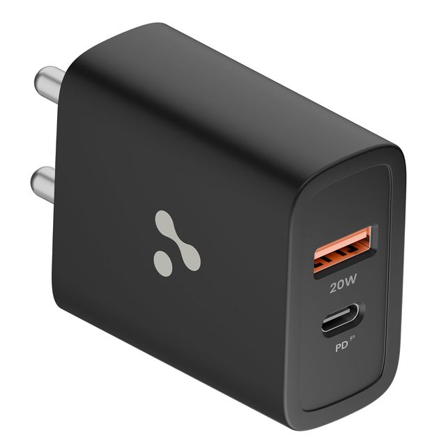 Ambrane 20w Dual Output Fast Charger with QC & PD Technology for Iphone Android (H11, Black)