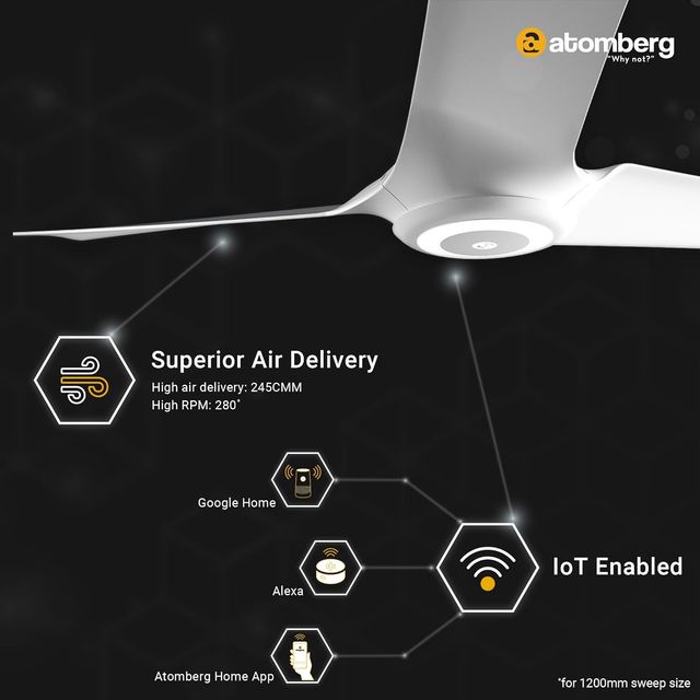 atomberg Aris Starlight BLDC Ceiling Fan, 1200mm, IoT & Remote Control, Underlight, Marble White