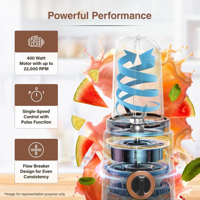 V-Guard Citius Nutri 400 W Blender Mixer Grinder Juicer | Up to 22,000 RPM | Black