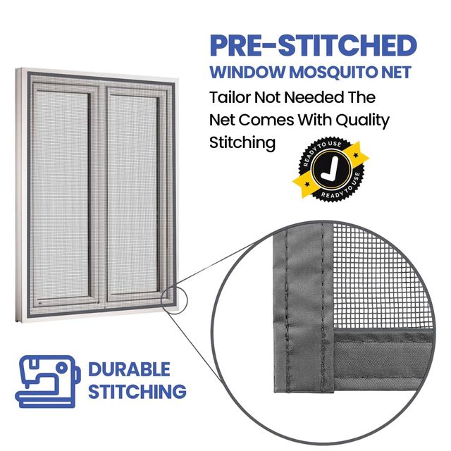 Mr. Right Stitched Mosquito Net For Window | Grey - 120 x 120 cm