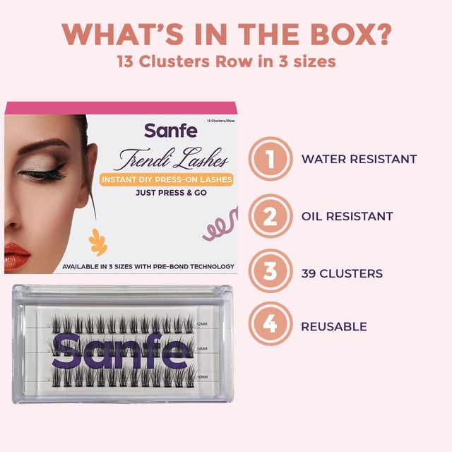 Sanfe Instant Diy Press On Lashes False Eyelashes Clusters, 3 Sizes No Glue Needed Pack Of 39